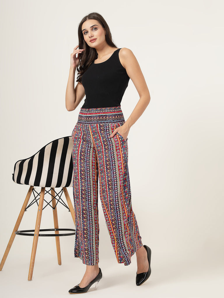 Style Quotient Women Multi Color Printed Flared pants-Trousers-StyleQuotient