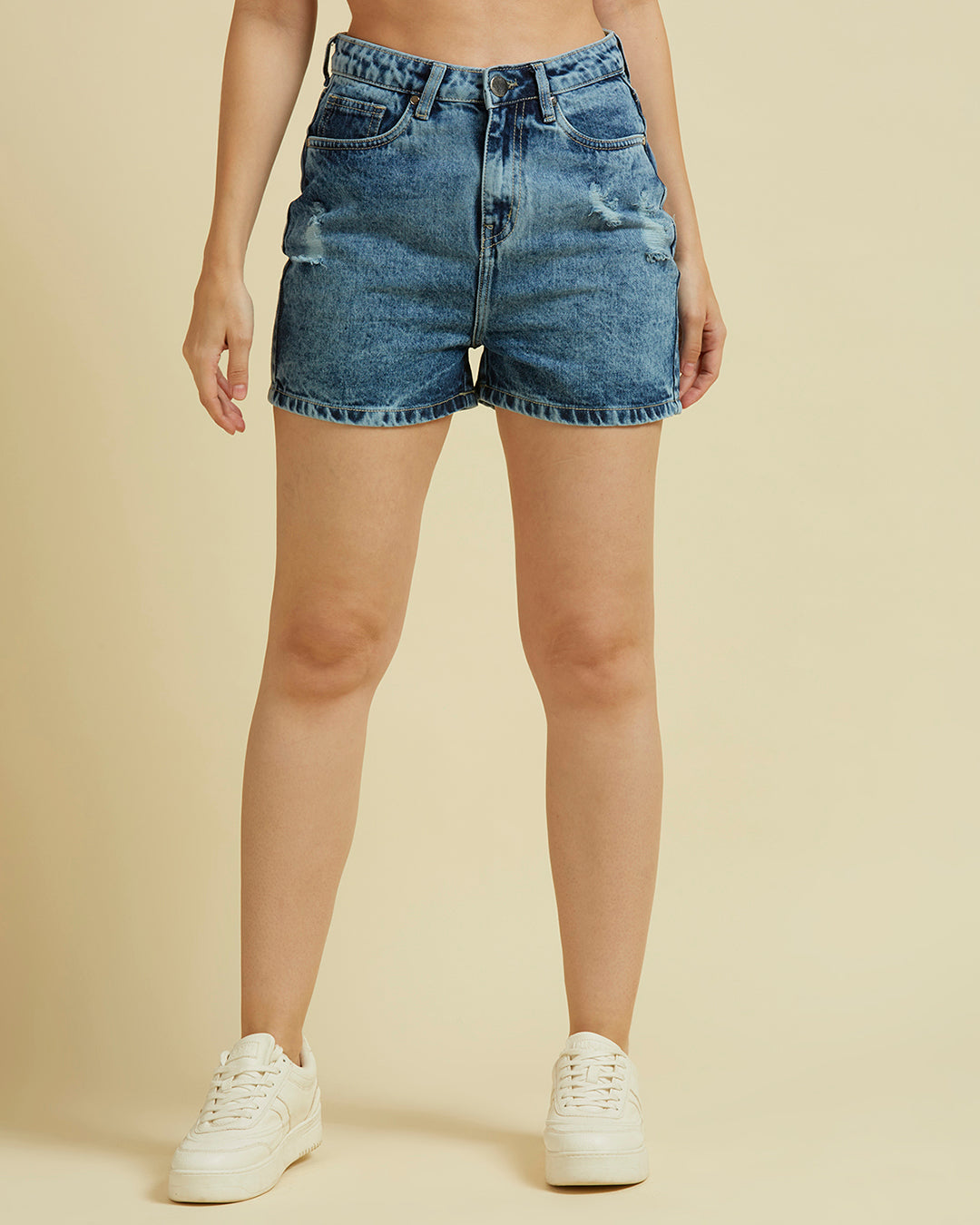 Style Quotient Women Blue High Rise Denim Shorts-Shorts-StyleQuotient