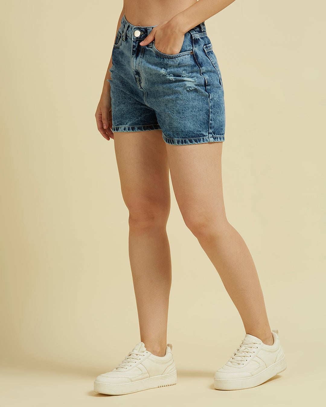 Style Quotient Women Blue High Rise Denim Shorts-Shorts-StyleQuotient