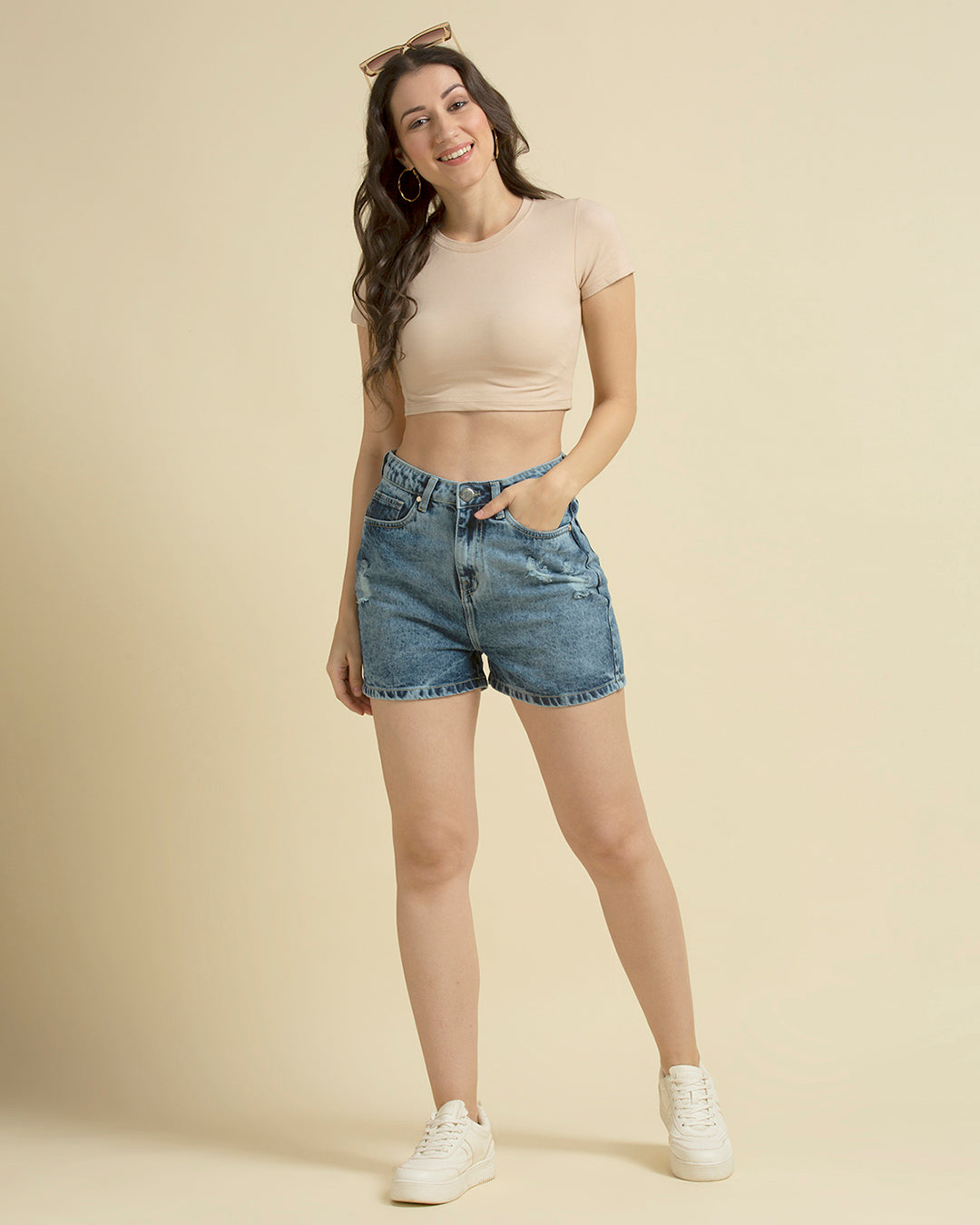 Style Quotient Women Blue High Rise Denim Shorts-Shorts-StyleQuotient