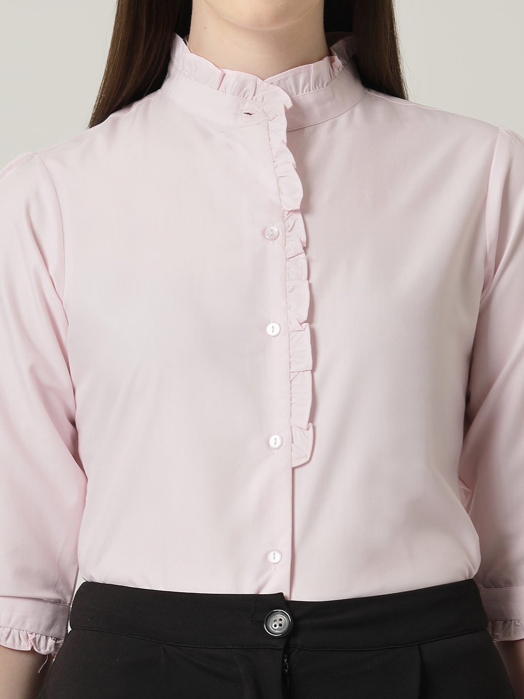 Style Quotient Women Pink Shirt with 3/4th sleeves & front frill-Shirts-StyleQuotient