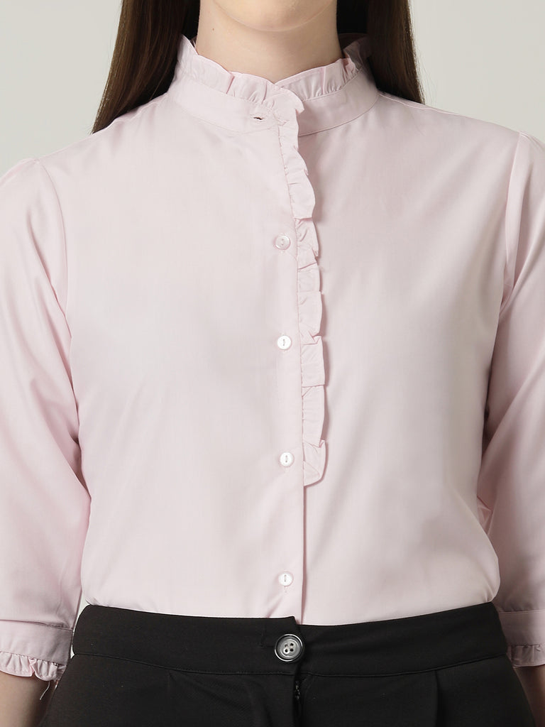 Style Quotient Women Pink Shirt with 3/4th sleeves & front frill-Shirts-StyleQuotient