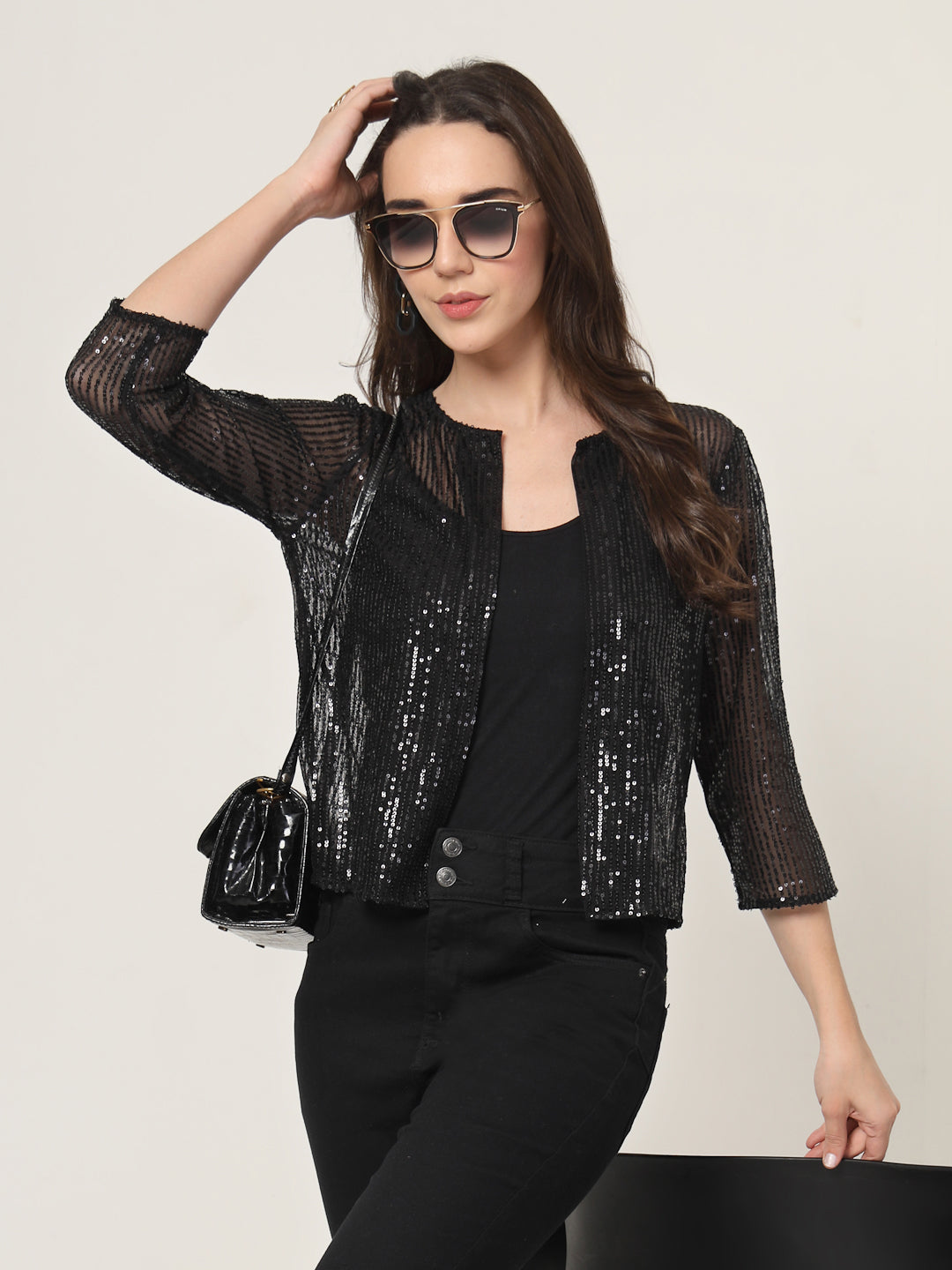 Style Quotient Black on Black Sequins shrug-Shrug-StyleQuotient