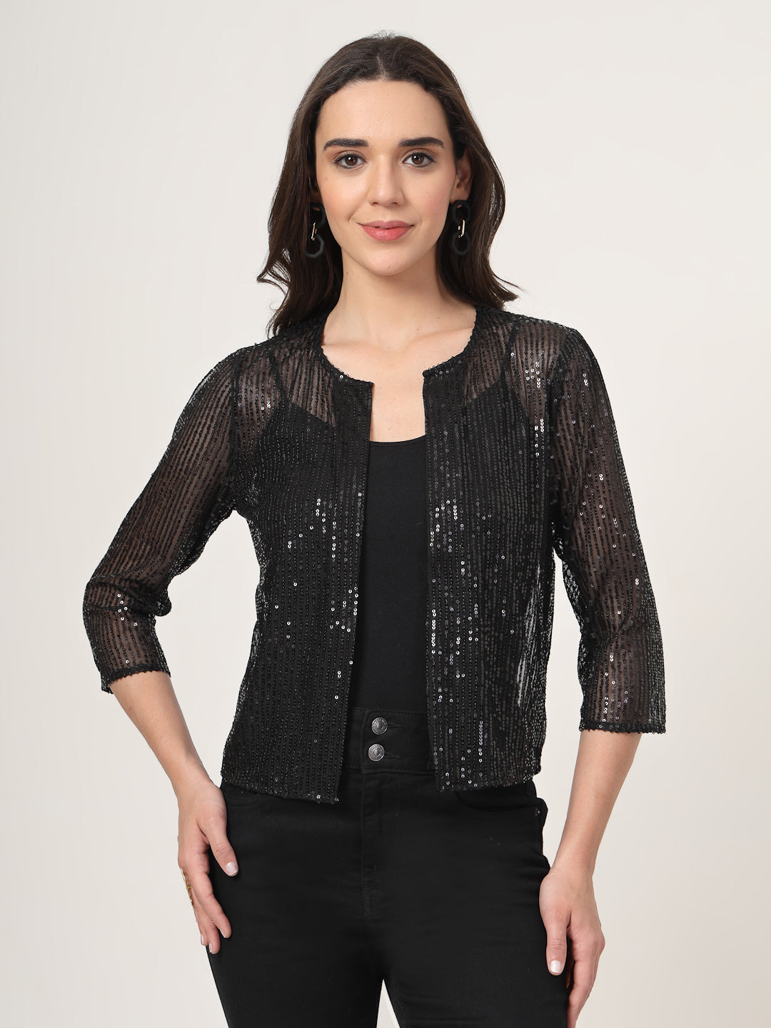 Style Quotient Black on Black Sequins shrug-Shrug-StyleQuotient