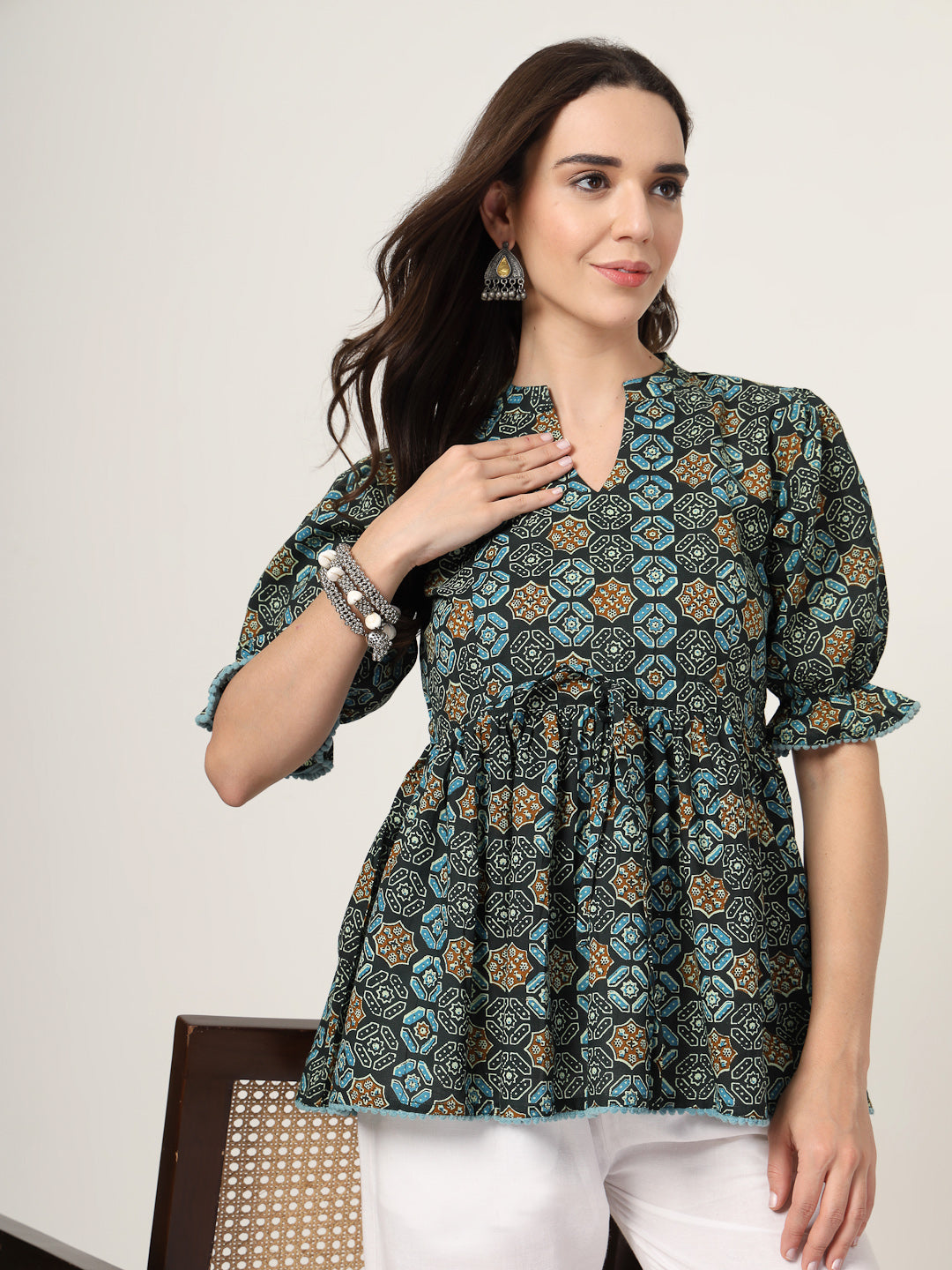 Style Quotient Women Navy Printed Tunic-Tunics-StyleQuotient