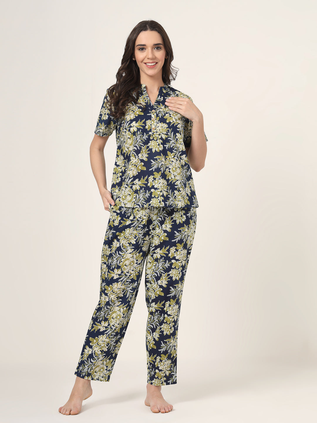 Style Quotient Women blue and white printed night suit-Women Night Suit-StyleQuotient