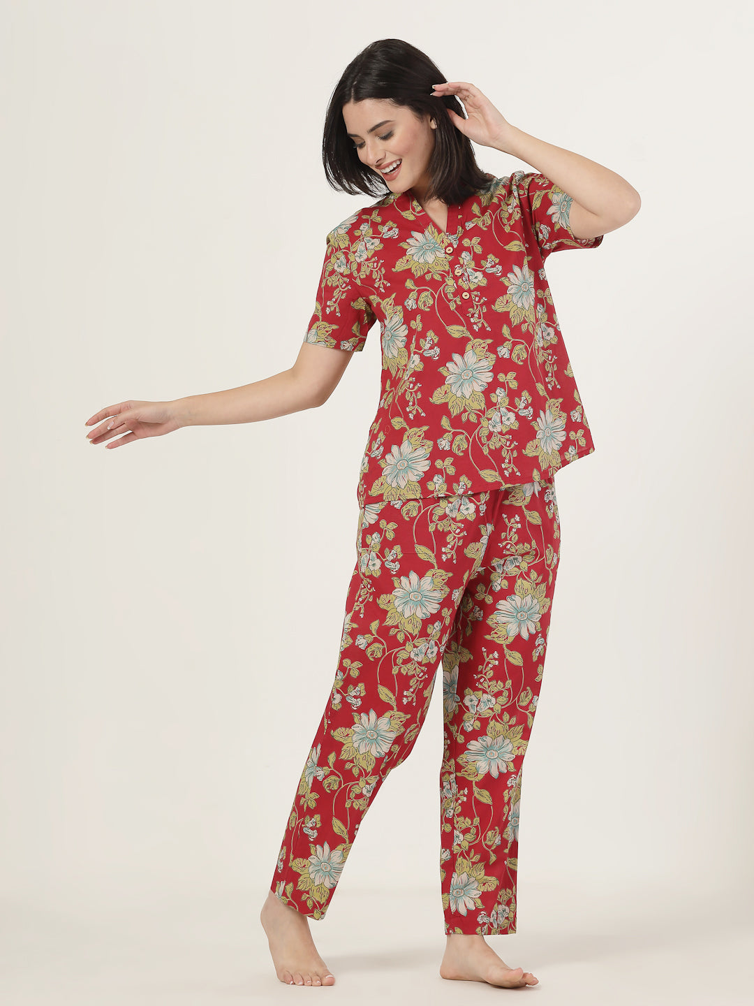 Style Quotient Women Red printed night suit-Women Night Suit-StyleQuotient