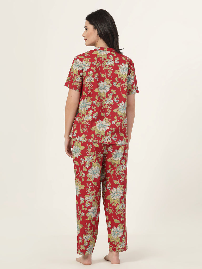 Style Quotient Women Red printed night suit-Women Night Suit-StyleQuotient