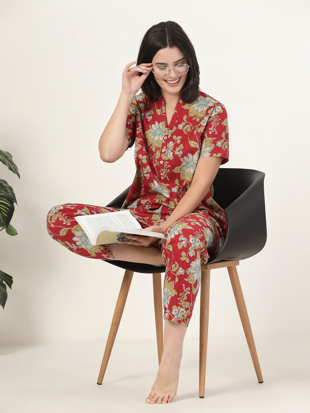 Style Quotient Women Red printed night suit-Women Night Suit-StyleQuotient