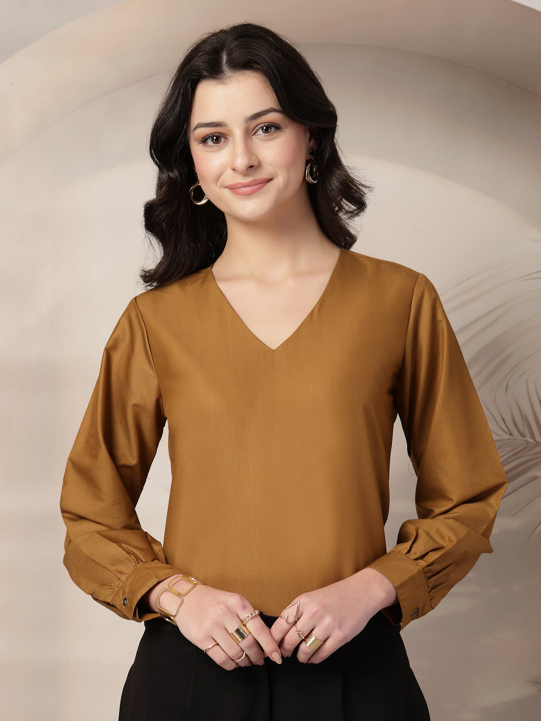 Style Quotient Women Camel Formal top-Tops-StyleQuotient