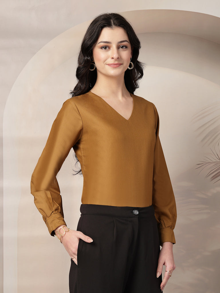 Style Quotient Women Camel Formal top-Tops-StyleQuotient