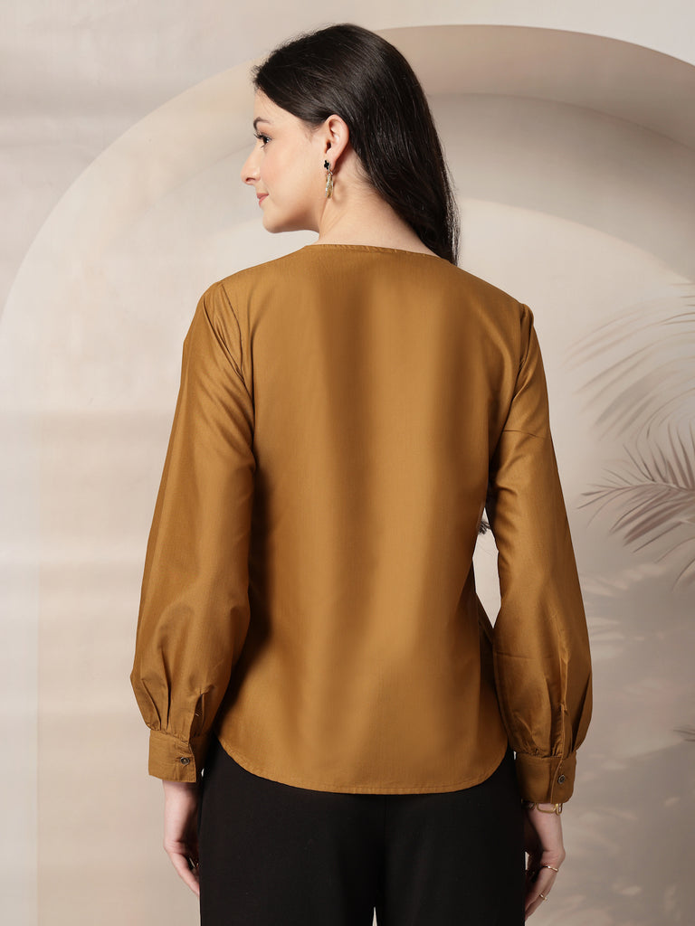 Style Quotient Women Camel Formal top-Tops-StyleQuotient