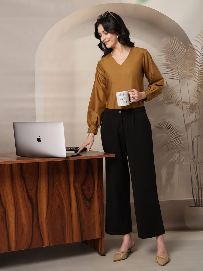 Style Quotient Women Camel Formal top-Tops-StyleQuotient