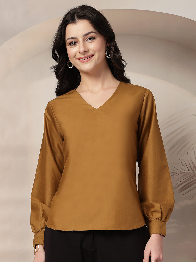Style Quotient Women Camel Formal top-Tops-StyleQuotient