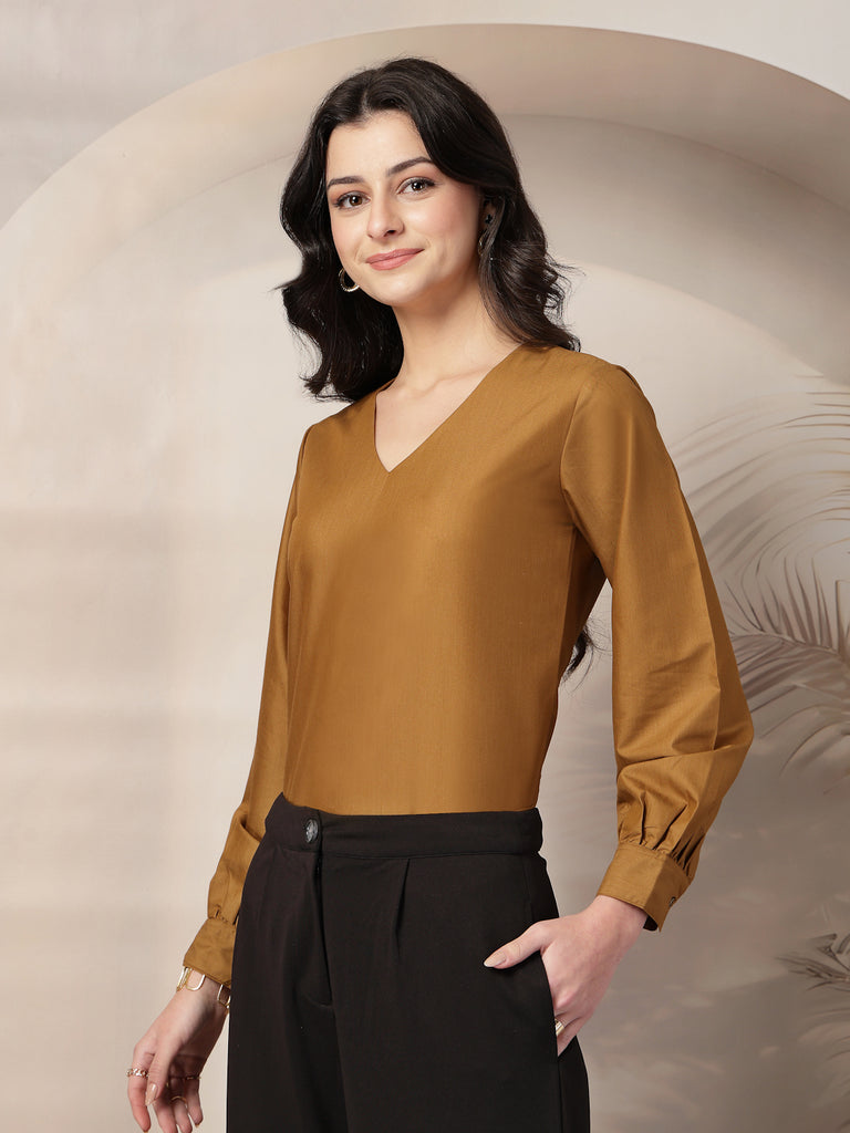 Style Quotient Women Camel Formal top-Tops-StyleQuotient