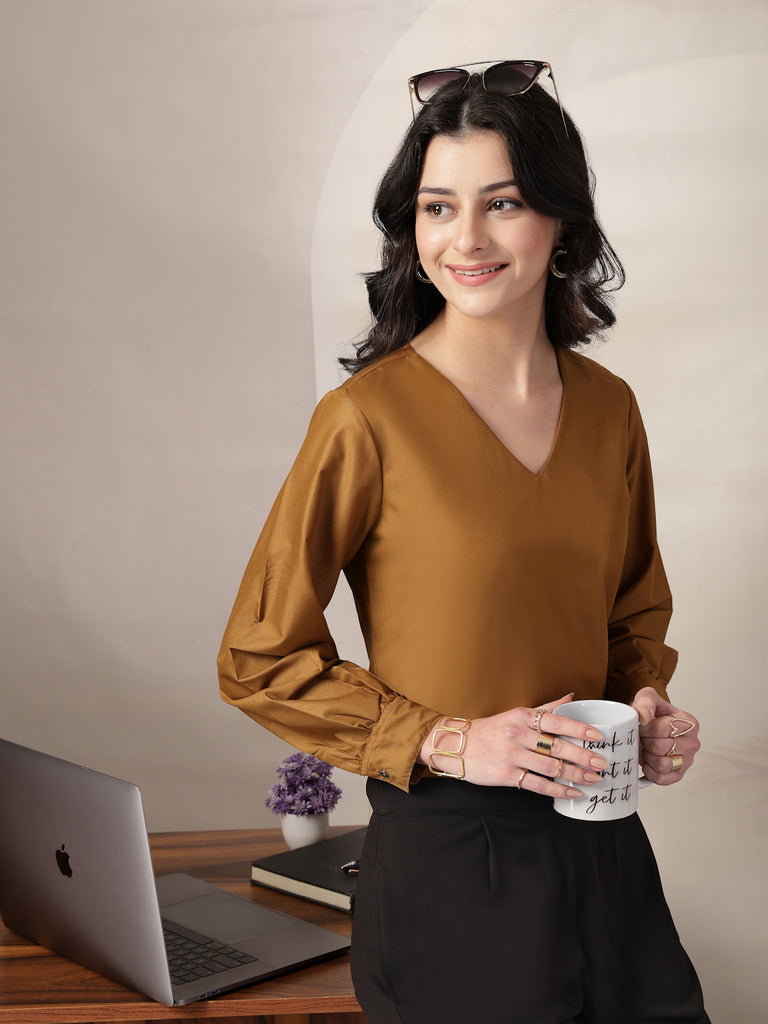 Style Quotient Women Camel Formal top-Tops-StyleQuotient