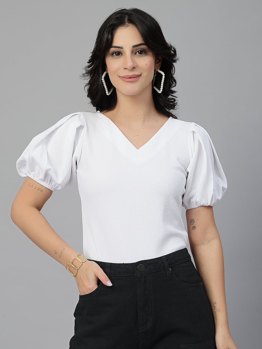 Style Quotient Women White Knit Top-Tops-StyleQuotient