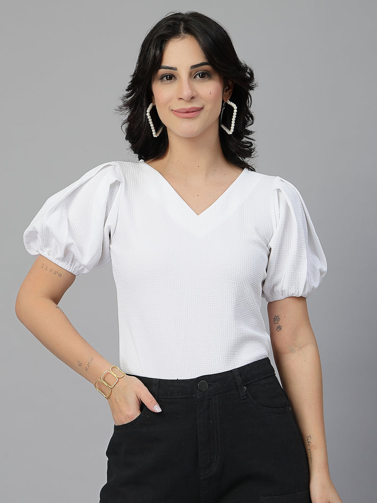 Style Quotient Women White Knit Top-Tops-StyleQuotient
