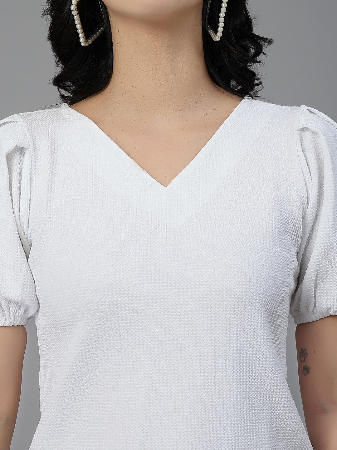 Style Quotient Women White Knit Top-Tops-StyleQuotient