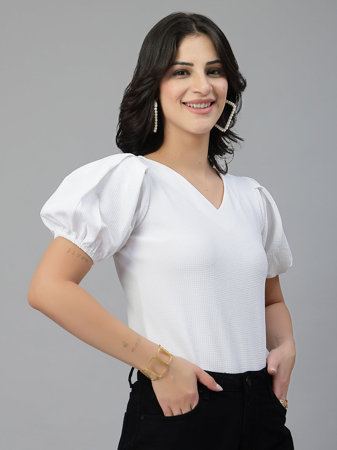 Style Quotient Women White Knit Top-Tops-StyleQuotient