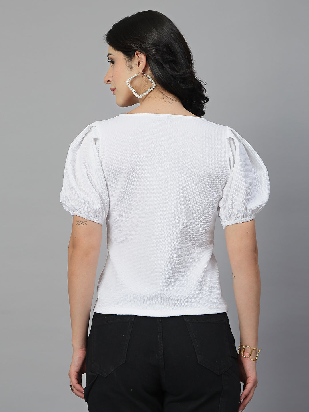 Style Quotient Women White Knit Top-Tops-StyleQuotient