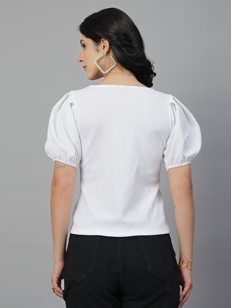 Style Quotient Women White Knit Top-Tops-StyleQuotient