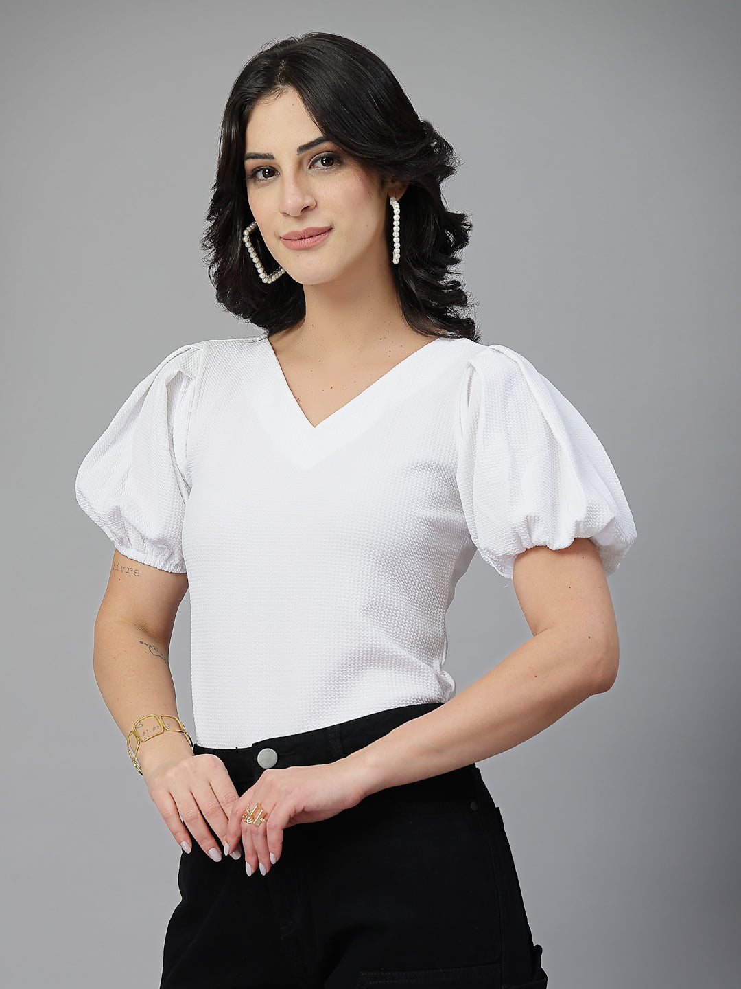 Style Quotient Women White Knit Top-Tops-StyleQuotient