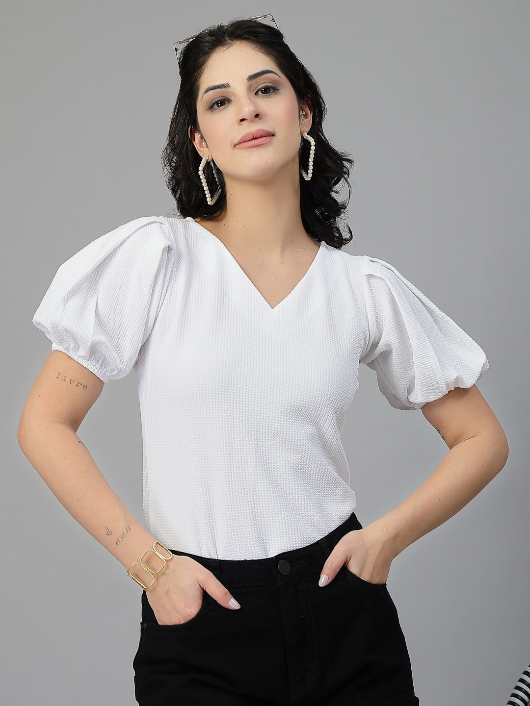 Style Quotient Women White Knit Top-Tops-StyleQuotient