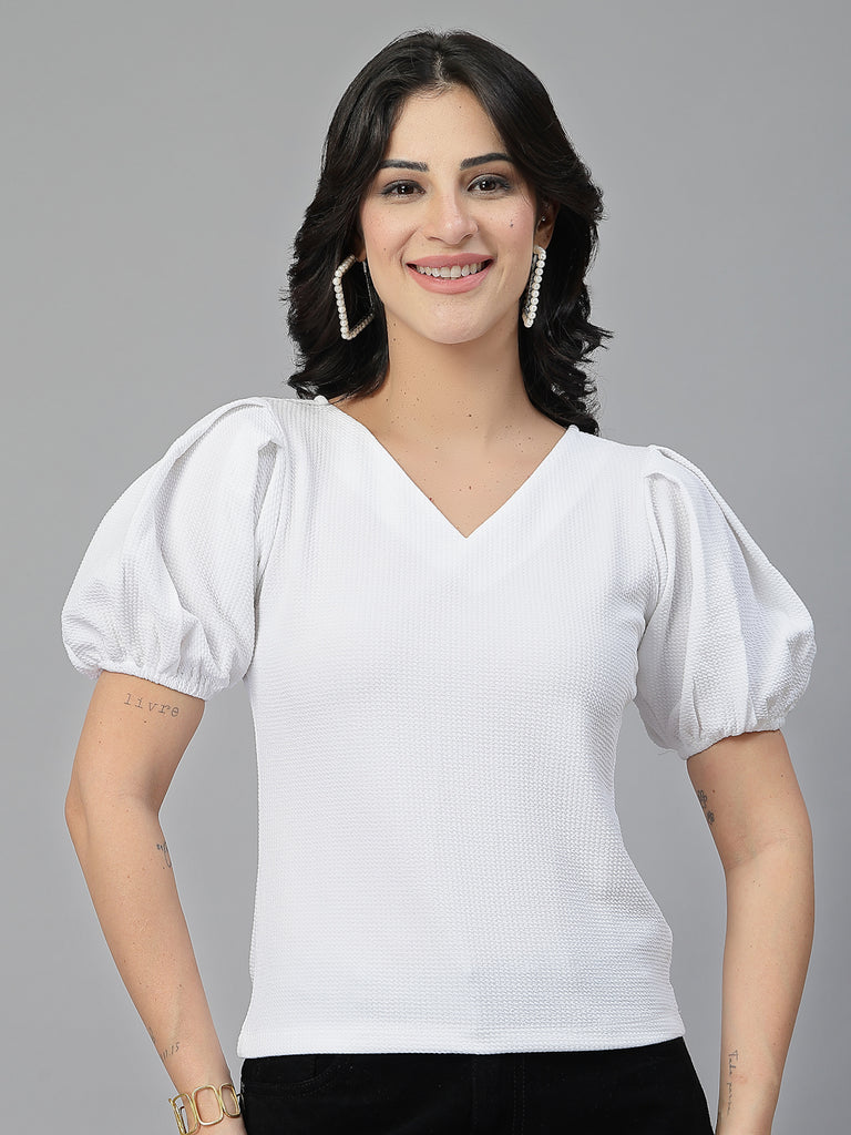 Style Quotient Women White Knit Top-Tops-StyleQuotient
