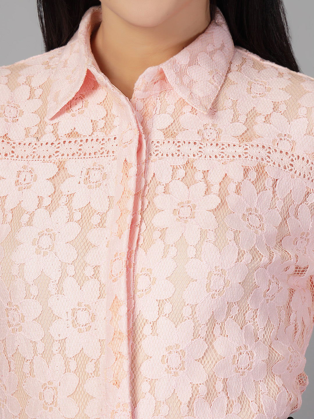 Style Quotient Women Peach Lace Shirt-Shirts-StyleQuotient