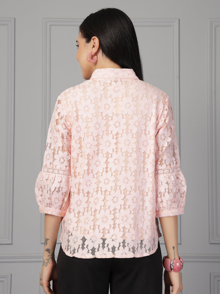 Style Quotient Women Peach Lace Shirt-Shirts-StyleQuotient