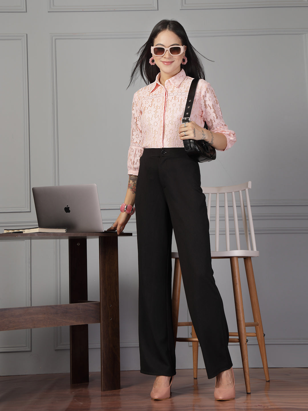 Style Quotient Women Peach Lace Shirt-Shirts-StyleQuotient