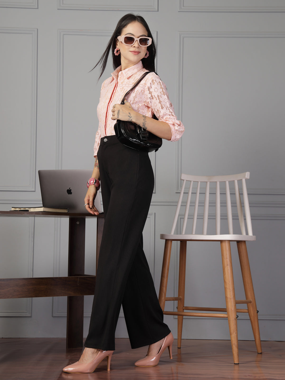 Style Quotient Women Peach Lace Shirt-Shirts-StyleQuotient