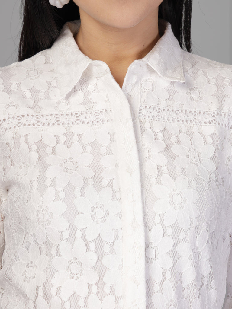 Style Quotient Women White Lace Shirt-Shirts-StyleQuotient