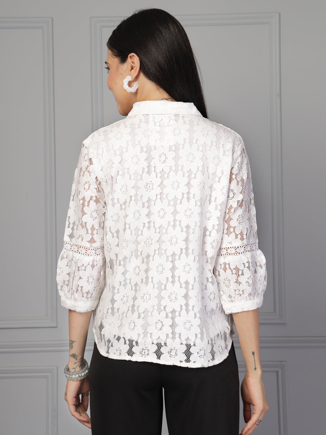 Style Quotient Women White Lace Shirt-Shirts-StyleQuotient