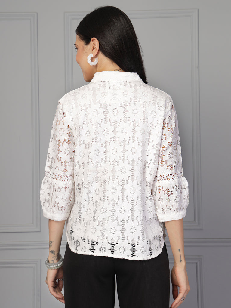 Style Quotient Women White Lace Shirt-Shirts-StyleQuotient
