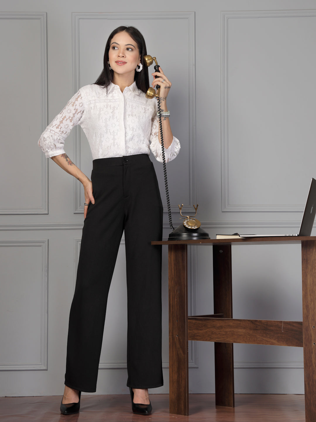 Style Quotient Women White Lace Shirt-Shirts-StyleQuotient