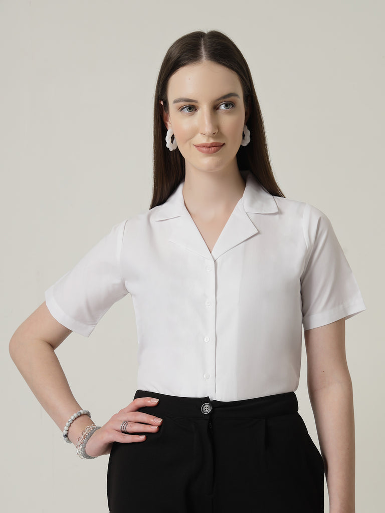 Style Quotient Women Solid White Polycotton Formal Shirt-Shirts-StyleQuotient