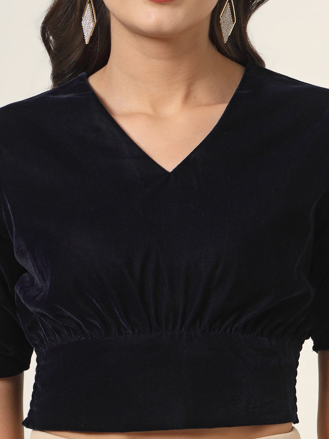 Style Quotient Women Navy Velvet Crop top-Tops-StyleQuotient