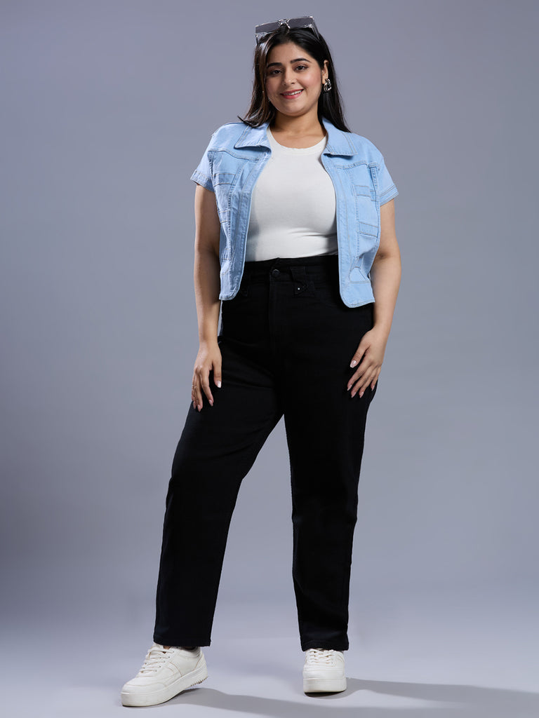 Style Quotient Women Light Blue Open Front Plus Denim Shrug-Shrug-StyleQuotient