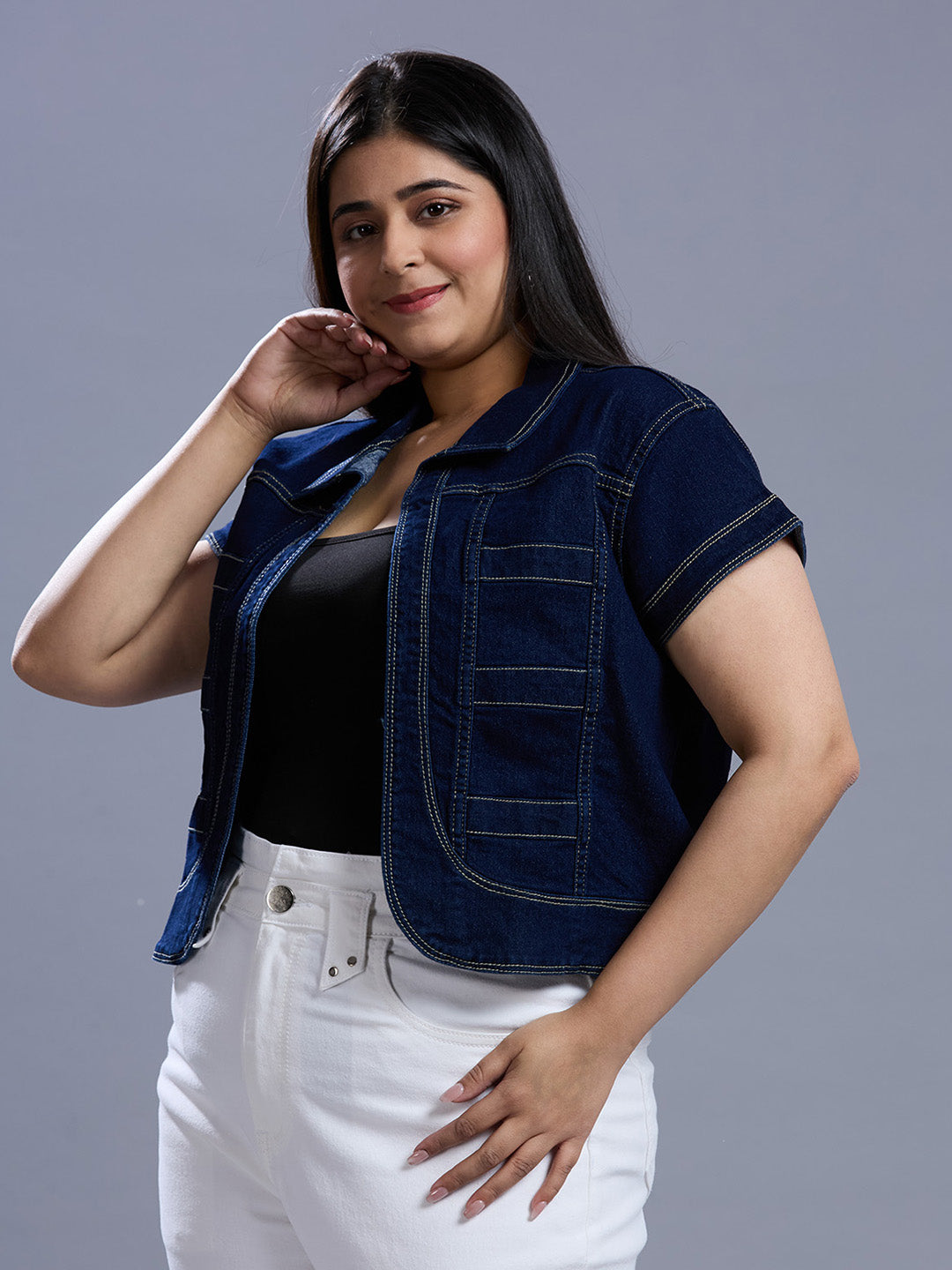 Jeans Shrug Dress With Trousers Style Quotient Women Dark Blue