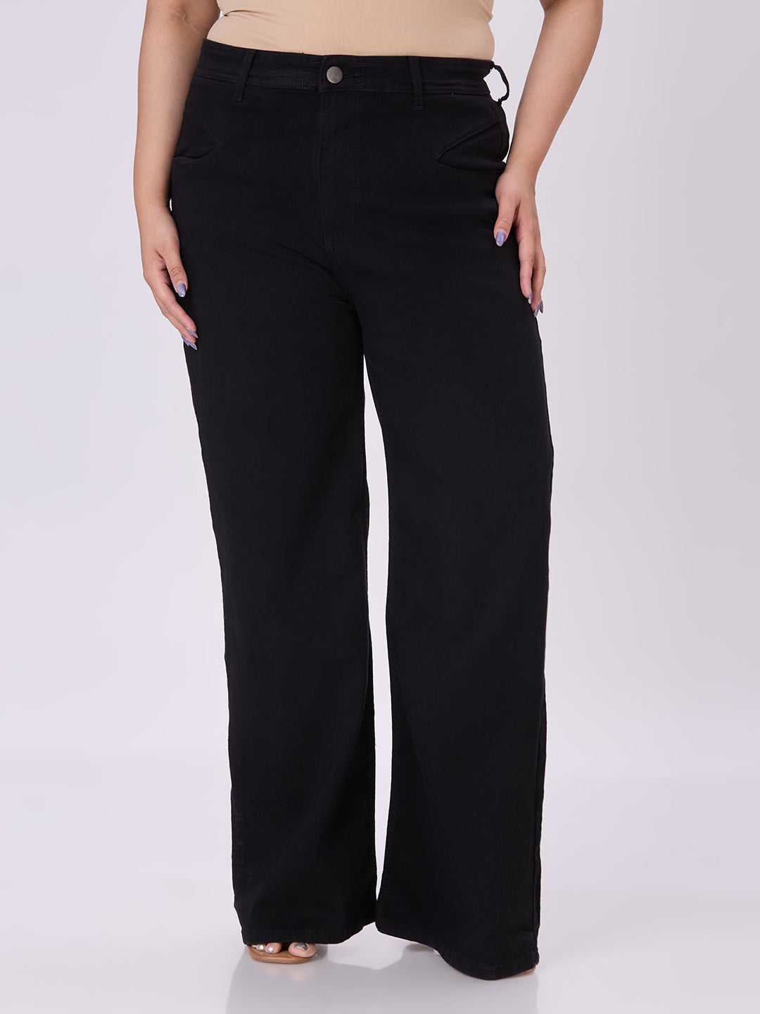 style quotient women plus size black wideleg high rise stretchable jeans-Jeans-StyleQuotient