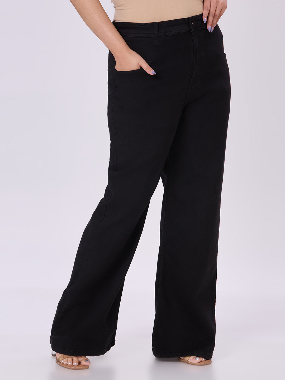 style quotient women plus size black wideleg high rise stretchable jeans-Jeans-StyleQuotient