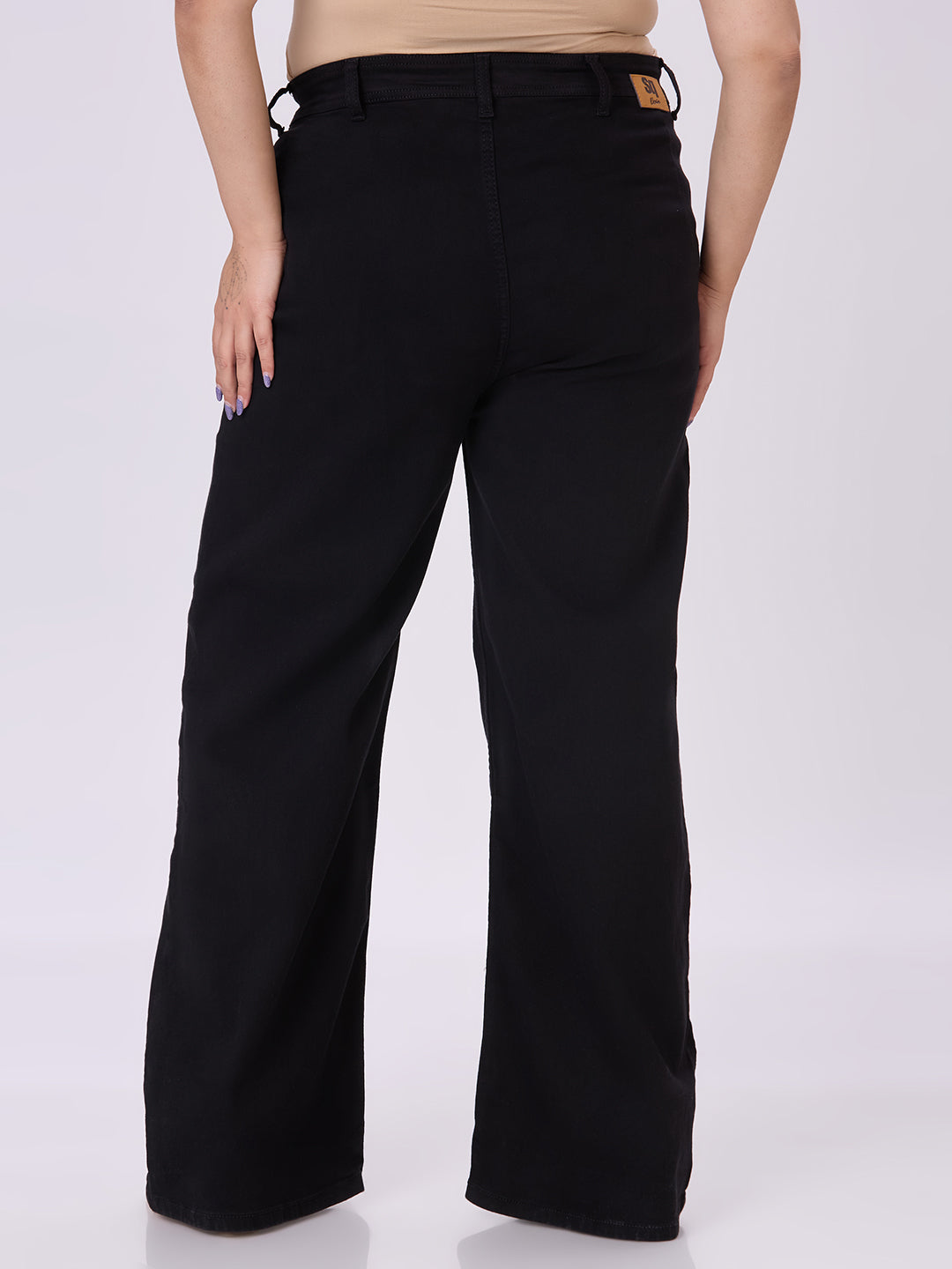 style quotient women plus size black wideleg high rise stretchable jeans-Jeans-StyleQuotient