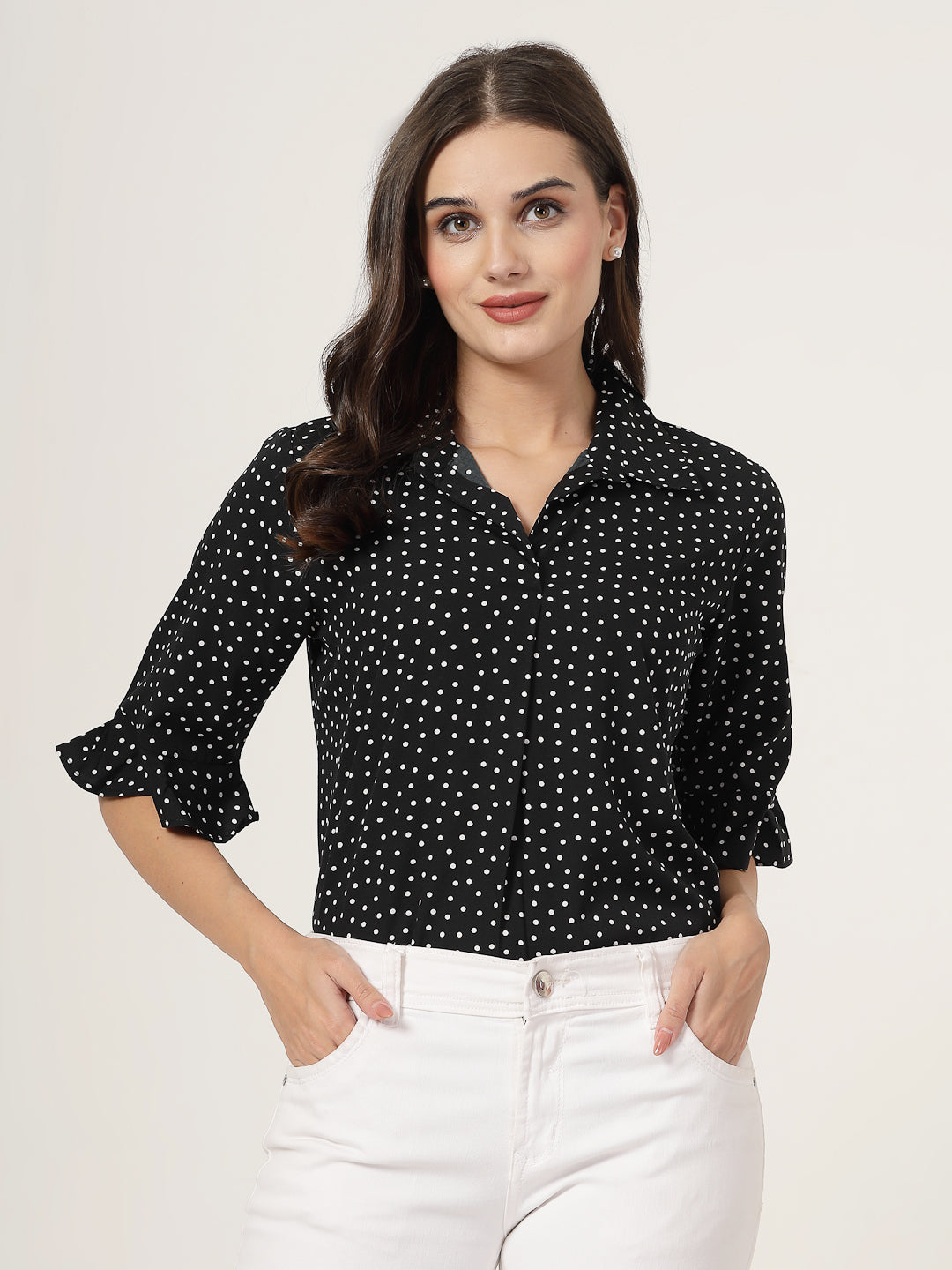 Style Quotient Women black and white Polka Dot Shirt style Top-Tops-StyleQuotient