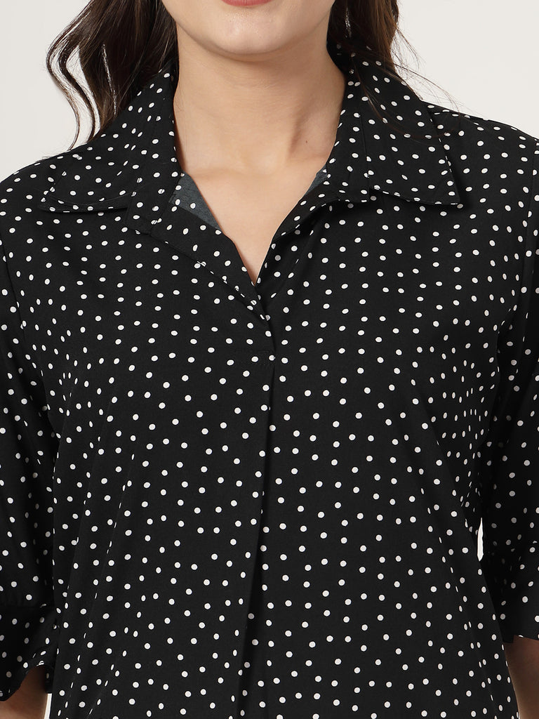 Style Quotient Women black and white Polka Dot Shirt style Top-Tops-StyleQuotient