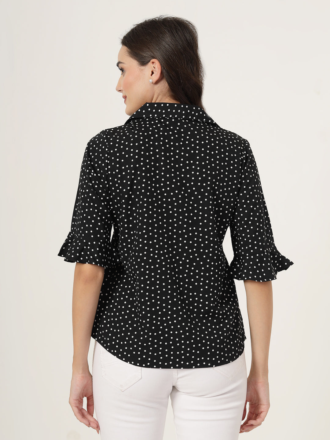 Style Quotient Women black and white Polka Dot Shirt style Top-Tops-StyleQuotient