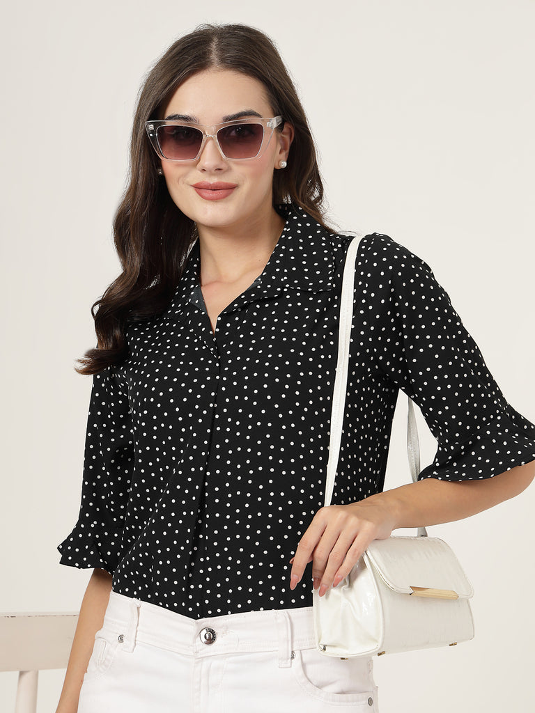 Style Quotient Women black and white Polka Dot Shirt style Top-Tops-StyleQuotient