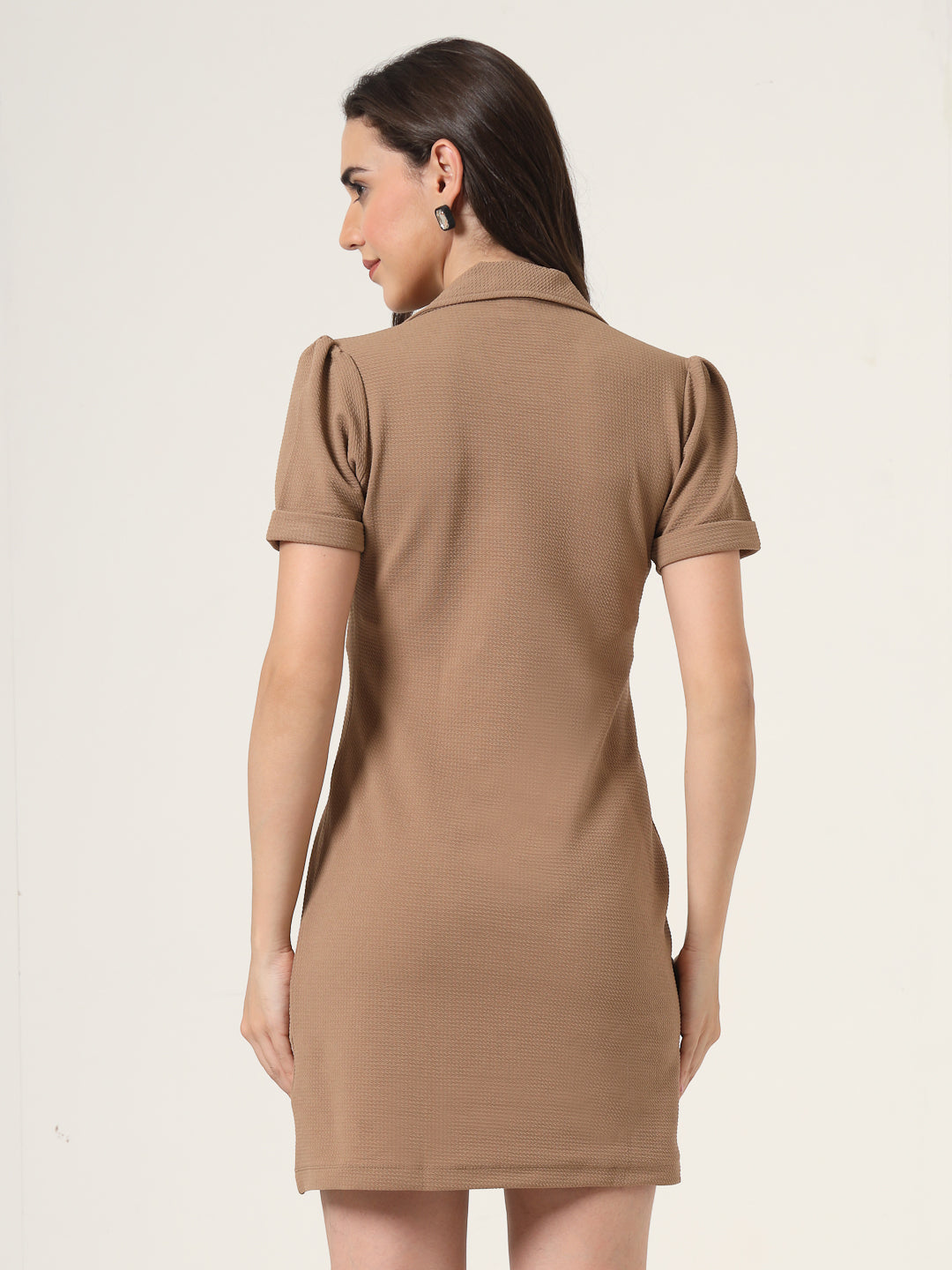 Style Quotient Women Solid Brown Texture Polyester Regular Fit Semi Formal Blazer Dress-Dresses-StyleQuotient