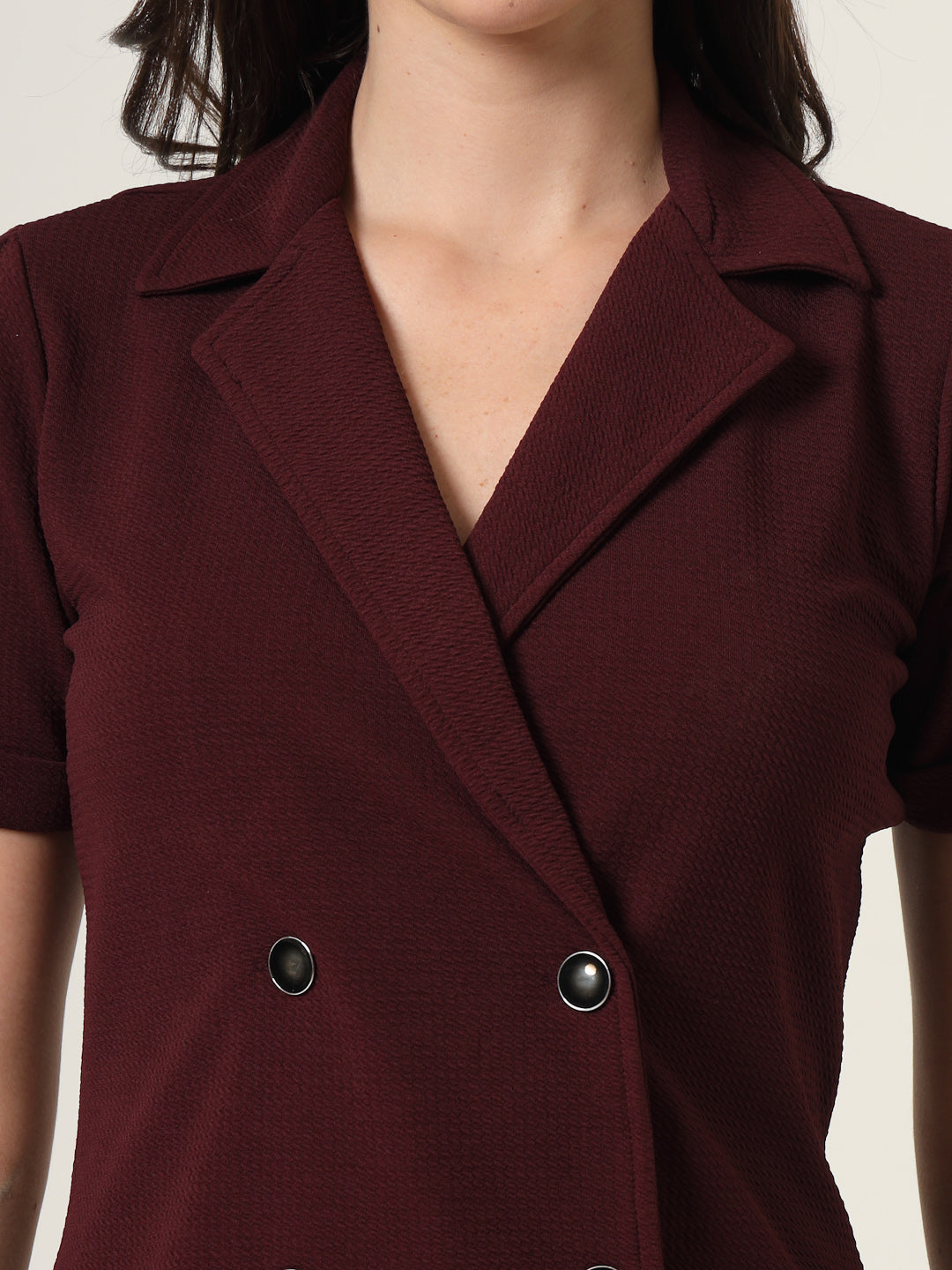 Style Quotient Women Solid Maroon Texture Polyester Regular Fit Semi Formal Blazer Dress-Dresses-StyleQuotient